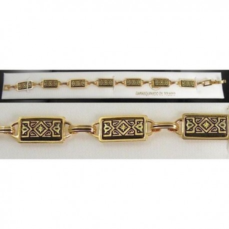 Damascene Gold Geometric Link Bracelet 13x8mm Rectangle