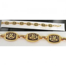  Damascene Gold Bird Link Bracelet 13mmx11mm Rectangle