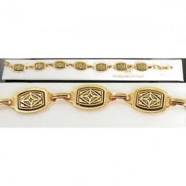 Damascene Gold Geometric Link Bracelet 13x11mm Rectangle