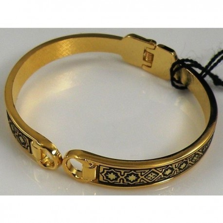 Damascene Gold Geometric Bangle Bracelet Oval