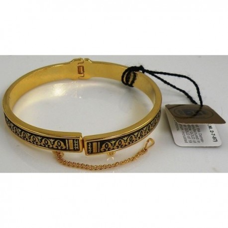 Damascene Gold Geometric Bangle Bracelet 69x63mm Oval