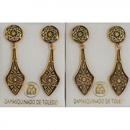 Damascene Gold Deltoid Star Drop Earrings style 2112 