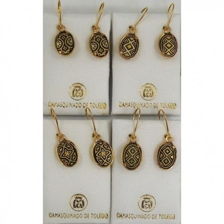 Damascene Gold Geometric Oval Earrings style 2123