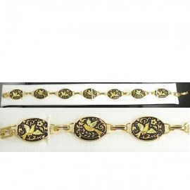 Damascene Gold Bird Link Bracelet 16x12mm Oval