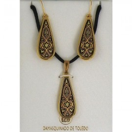 Damascene Gold Star of David Teardrop Necklace and Earringsstyle 8400