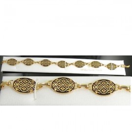  Damascene Gold Geometric Link Bracelet 16x12mm Oval