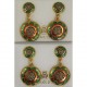 Damascene Gold with Red and Green Enamel Star Earrings