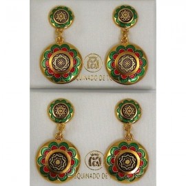 Damascene Gold with Red and Green Enamel Star of David Earrings