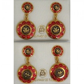 Damascene Gold and Red Enamel Bird Earrings style 8121