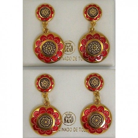 Damascene Gold and Red Enamel Star of David Earrings style 8121