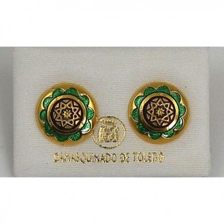 Damascene Gold and Green Enamel Star Earrings style 8119-1