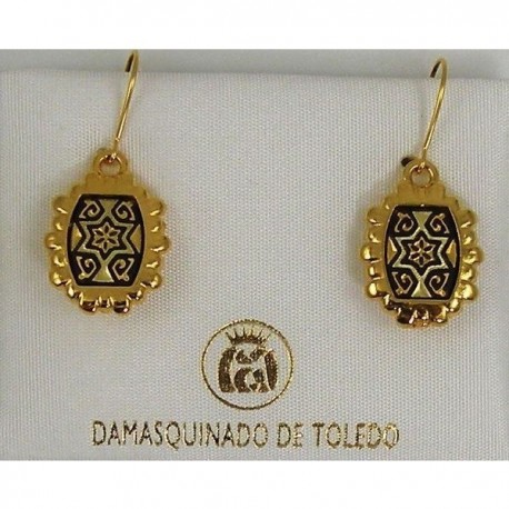 Damascene Gold Star of David Rectangle Earrings