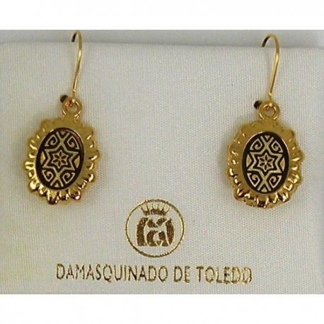 Damascene Gold Star of David Oval Earrings