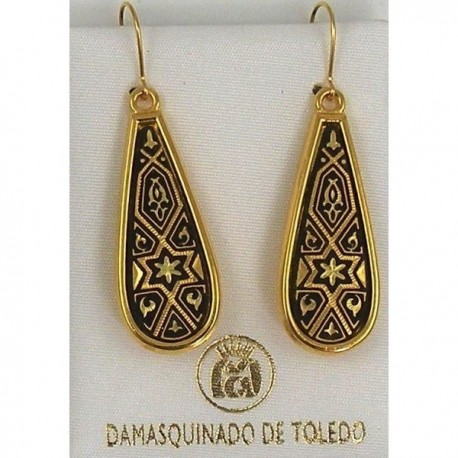 Damascene Gold Star of David Teardrop Earrings