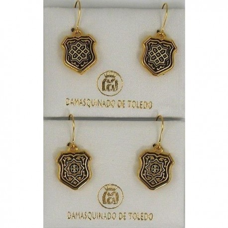 Damascene Gold Geometric Shield Earrings
