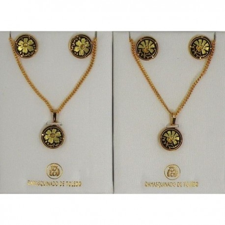 Damascene Gold Flower Earrings and Necklace Style 3433