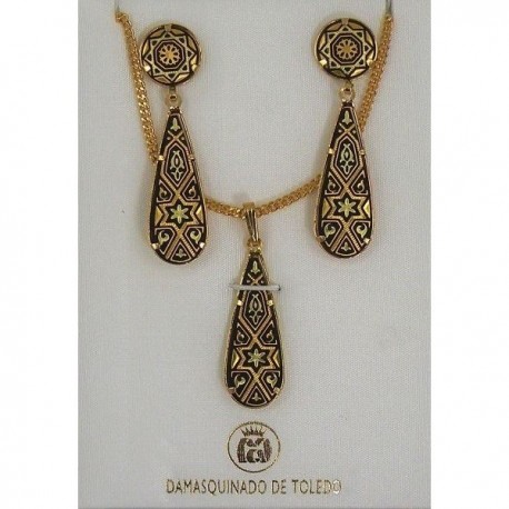 Damascene Gold Star of David Earrings and Necklace Style 3435