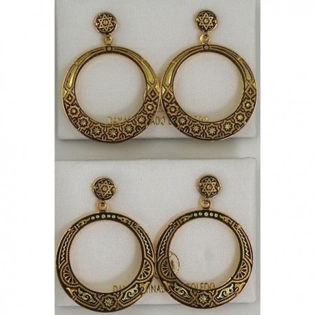 Damascene Gold Star of David Hoop Earrings