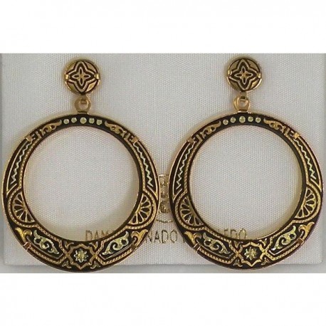 Damascene Gold Geometric Hoop Earrings