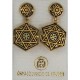 Damascene Gold Earrings Star of David Hexagon Design