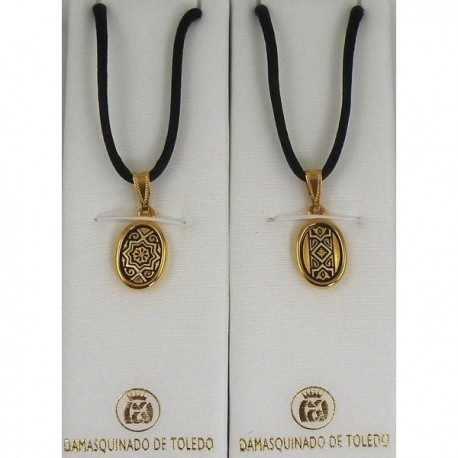 Damascene Gold Geometric Oval Pendant 8212 