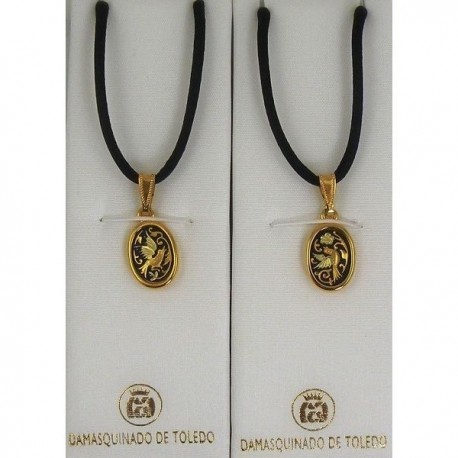 Damascene Gold Bird Oval Pendant 8212