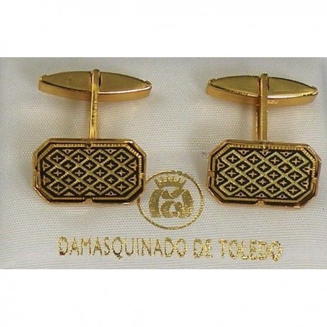 Damascene Gold Mens Cufflinks Rectangle Geometric 2529