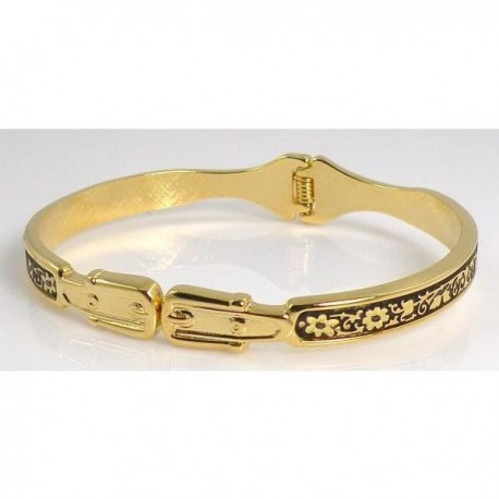Damascene Gold Flower Bangle Bracelet Oval
