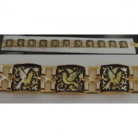 Damascene Gold Bird Link Bracelet 12mm Square