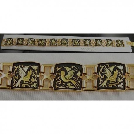 Damascene Gold Bird Link Bracelet 12mm Square