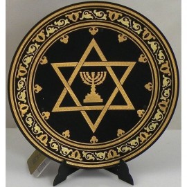 Damascene Gold David Star Round Decorative Plate