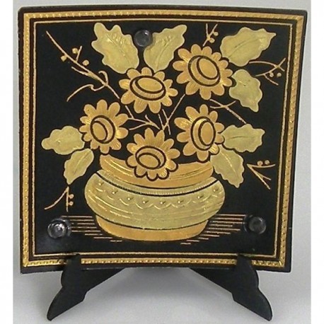 Damascene Gold Flower Square Decor Plate