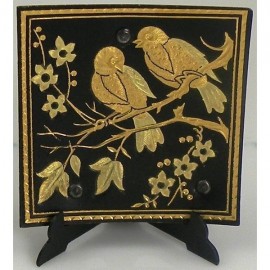 Damascene Gold Square Bird Decorative Plate