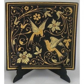 Damascene Gold Square Bird Decor Plate