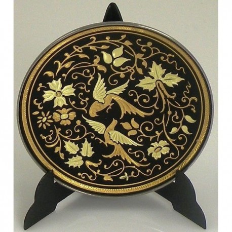 Damascene Gold Bird Round Decor Plate