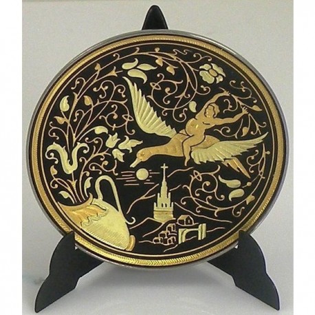 Damascene Gold Bird Round Decor Plate Design 7