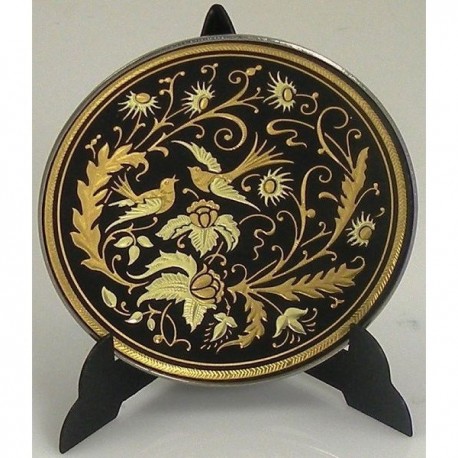 Damascene Gold Bird Round Decor Plate Design 4