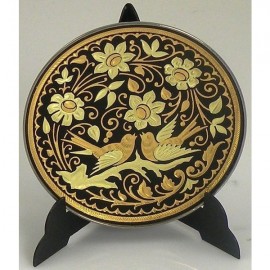 Damascene Gold Bird Round Decor Plate Design 3