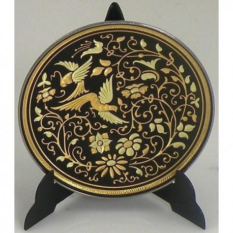 Damascene Gold Bird Round Decor Plate Design 2
