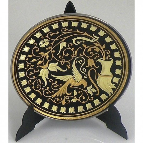 Damascene Gold Bird Round Decor Plate Design 1