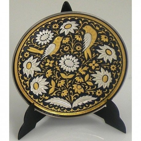 Damascene Gold and Silver Bird Round Decor Plate 3