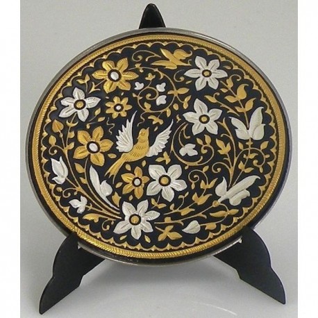 Damascene Gold and Silver Bird Round Decor Plate 2