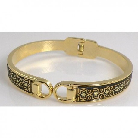 Damascene Gold Star Bangle Bracelet Oval