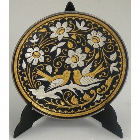 Damascene Gold and Silver Bird Round Decor Plate 8