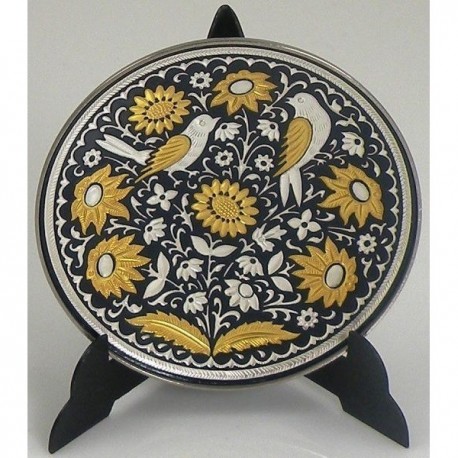 Damascene Silver and Gold Bird Round Decor Plate 3