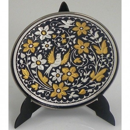 Damascene Silver and Gold Bird Round Decor Plate 2