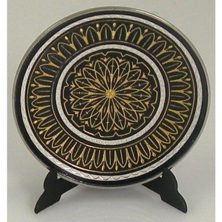 Damascene Gold and Silver Geometric Round Decor Plate
