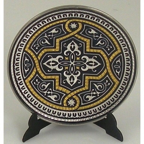 Damascene Gold and Silver Geometric Round Decor Plate 1