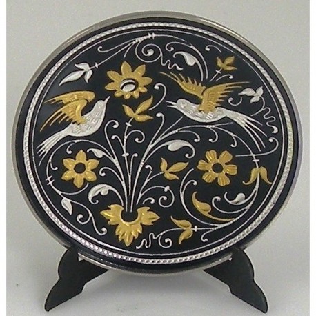 Damascene Gold Silver Bird Round Decor Plate 6