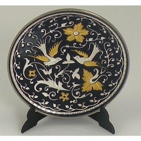Damascene Gold Silver Bird Round Decor Plate 5